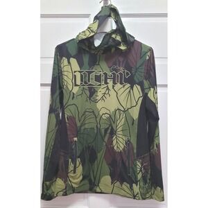 Uchi 100% Polyester Neck Gaiter Performance Hoodie - Green Leaf Print - Size S